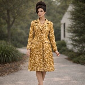 Vintage 60s Betty Rose Brocade Coat Tapestry Floral Pinup Glam Jacket size M